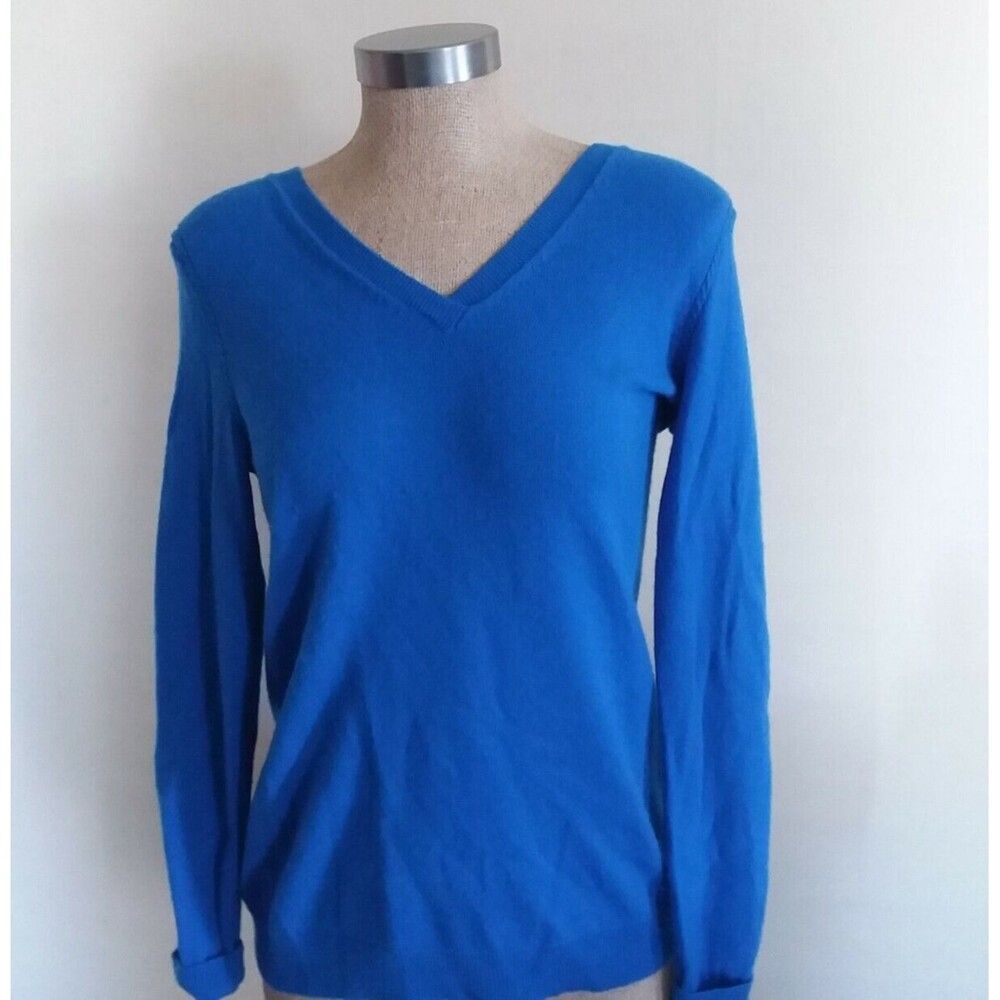 Magaschoni Sweater Womens Size Medium Blue Wool Cashmere V Neck Pullover Top EUC